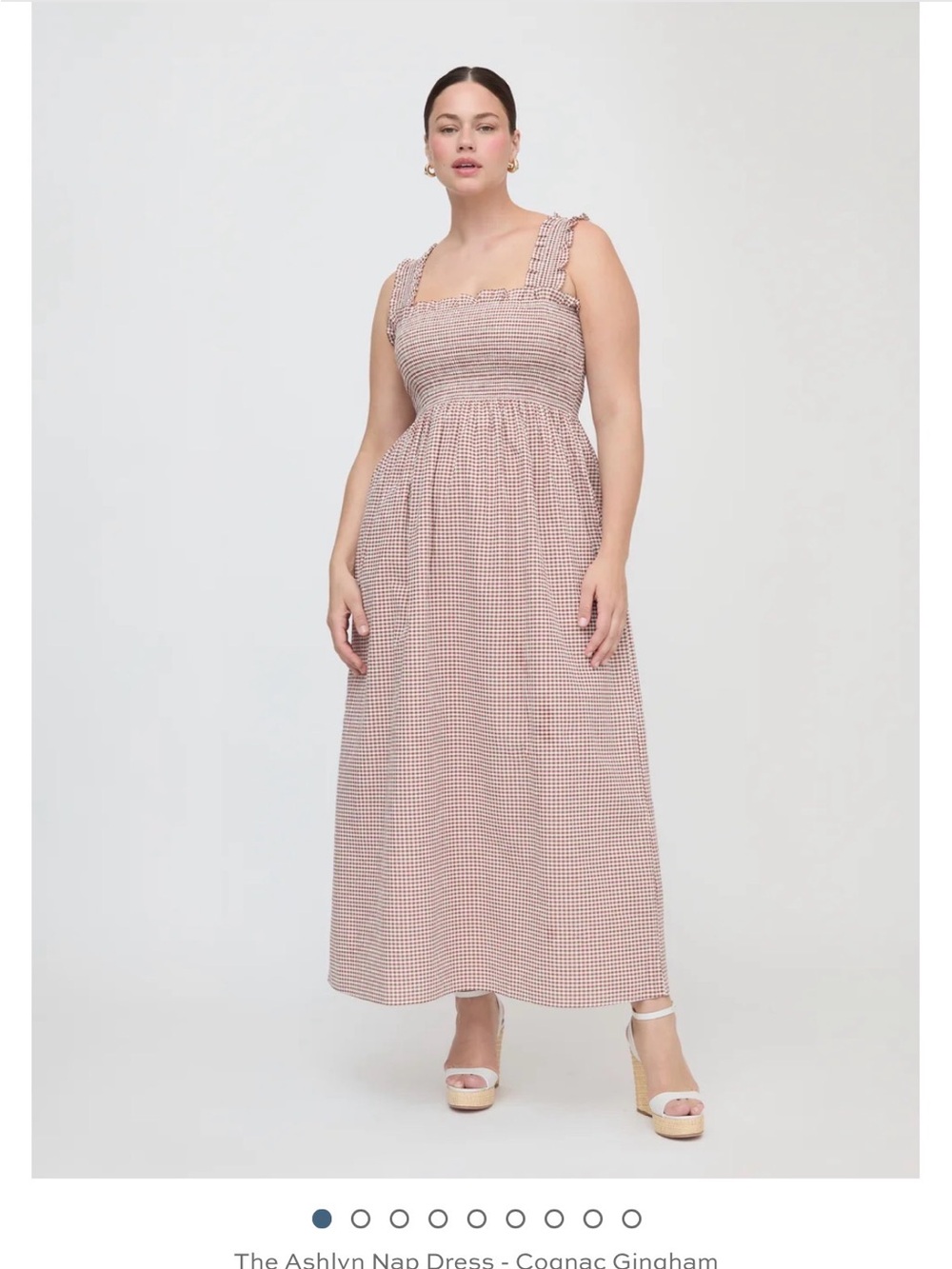 Hill House Ashlyn Nap Gingham Maxi Dress in Cognac